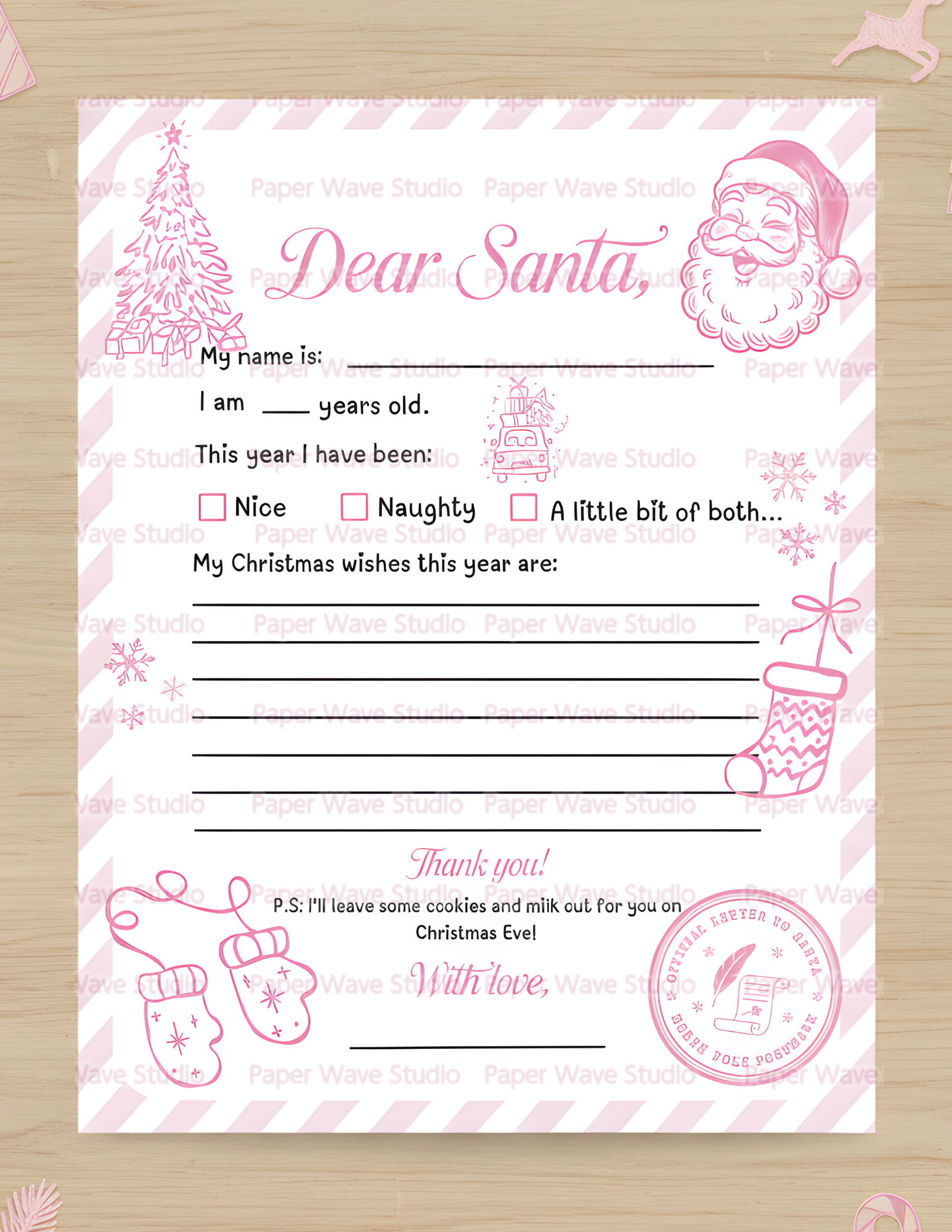 PRINTABLE Letter to Santa Claus | Kids Christmas Activity | Coquette Christmas List