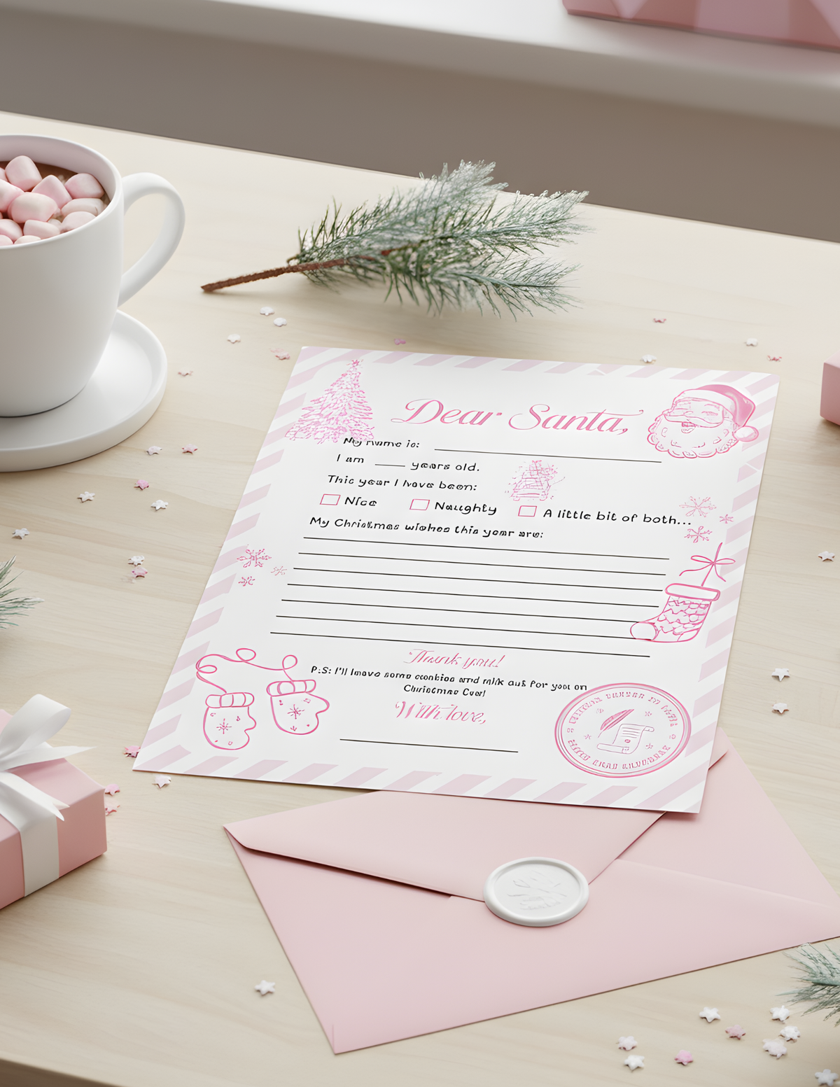 PRINTABLE Letter to Santa Claus | Kids Christmas Activity | Coquette Christmas List