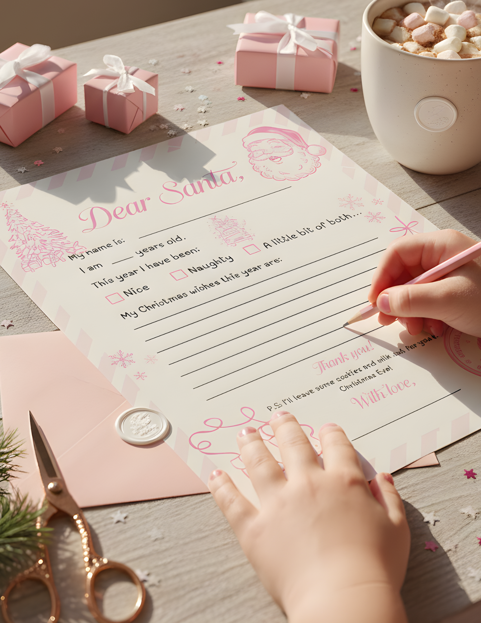 PRINTABLE Letter to Santa Claus | Kids Christmas Activity | Coquette Christmas List