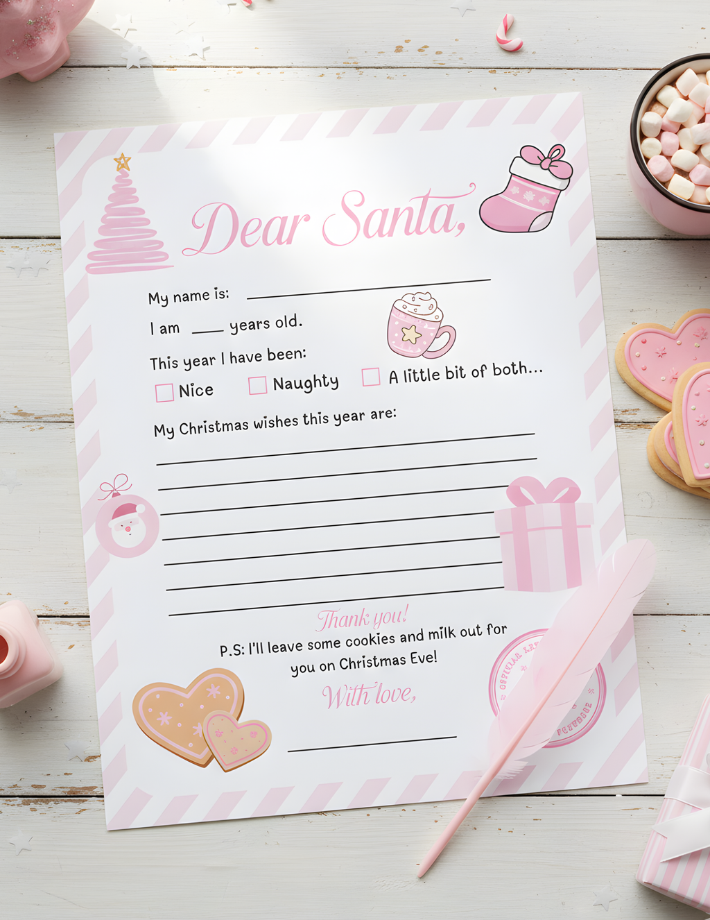 PRINTABLE Letter to Santa Claus | Kids Christmas Activity | Coquette Christmas List
