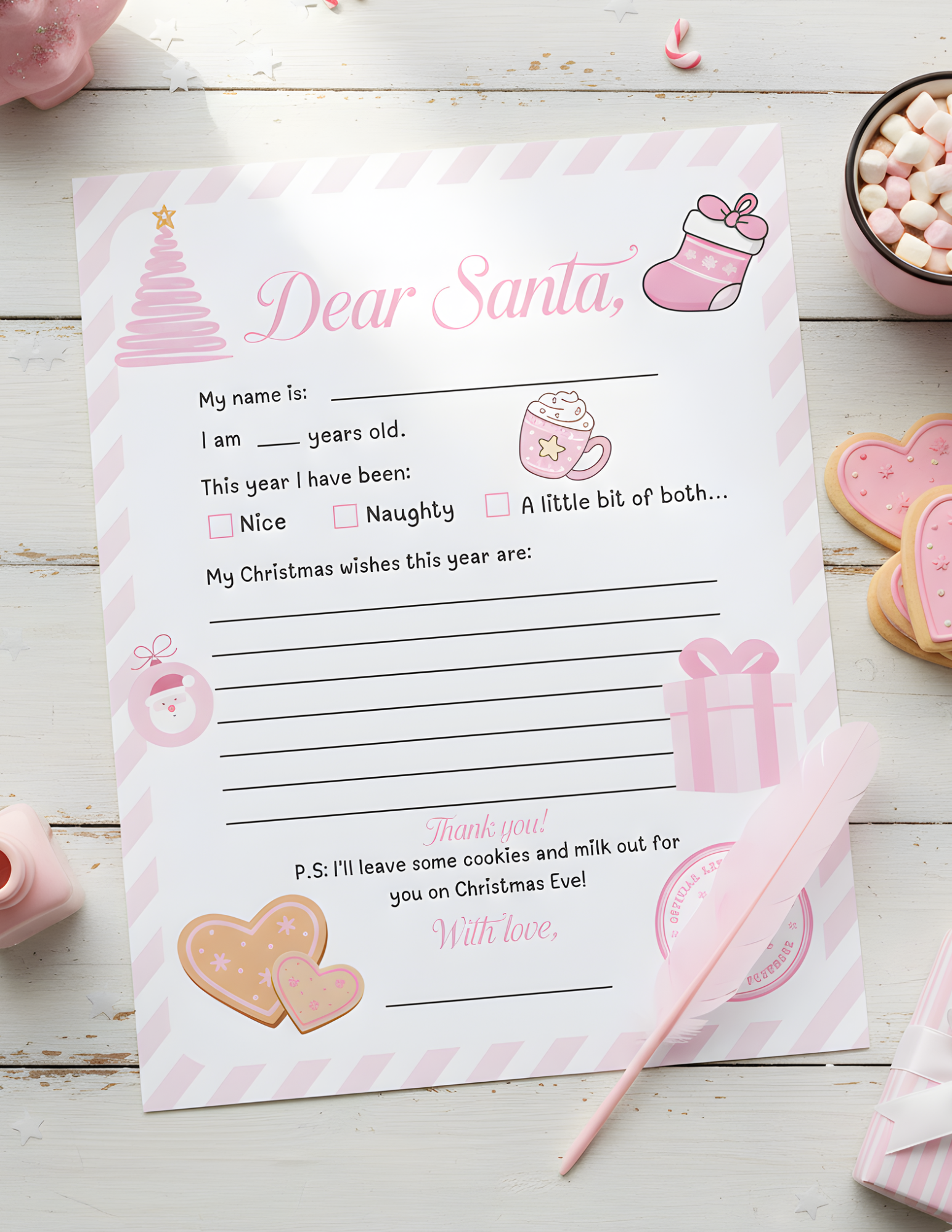 PRINTABLE Letter to Santa Claus | Kids Christmas Activity | Coquette Christmas List